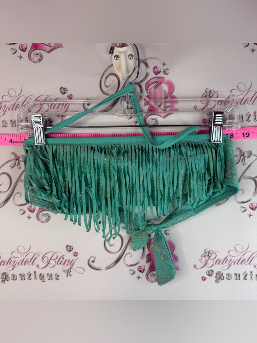 Xhilaration bikini top bandeau bra Teal Bikini Top with Gold Print Fringes